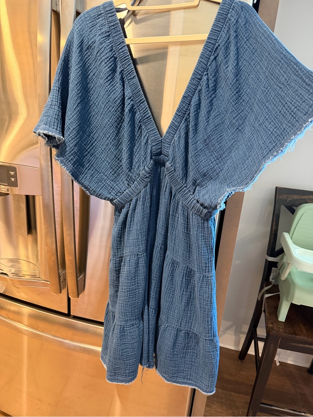 aerie Textured Gauze Mini Dress in Denim Blue